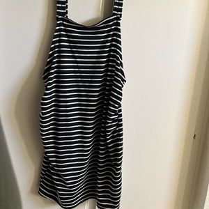 MakeMeChic- Size XL Maternity Black and White Striped Pinafore dress